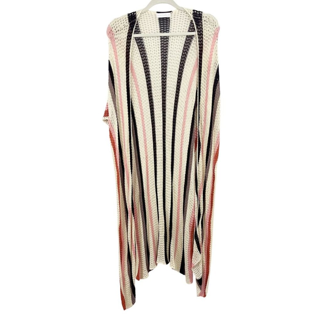 House of‎ Harlow 1960 Cream Striped Crochet Open Knit Duster Kimono Cardigan